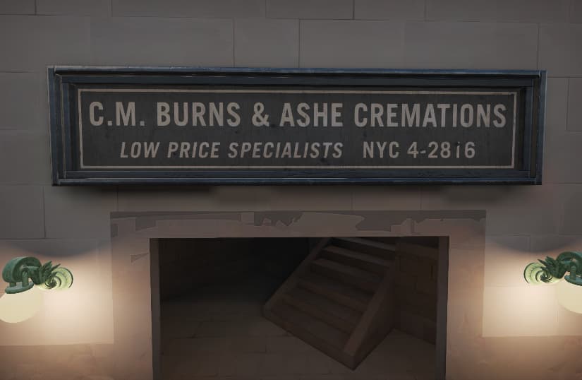 A sign for C.M burns and ash cremations