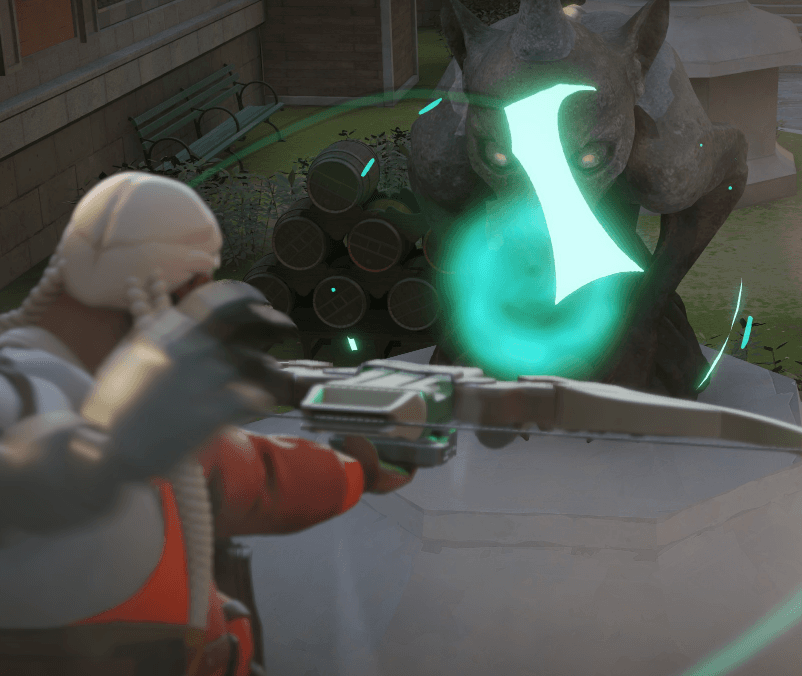 Grey talon shooting a charged shot at a Gargoyle