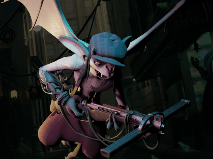 Ivy the Gargoyle armed with a cold hard stare and a crossbow shaped gun.